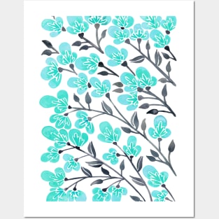 turquoise cherry blossoms Posters and Art